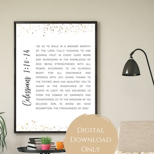 Colossians 1:10-14  Bible Verse Christian Wall Art  Print | Christian Home Decor | Bible Print