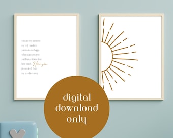 You Are My Sunshine Nursery Wall Art | Kids Room Song Quote | You Are My Sunshine Artwork | Sun Nursery Art | Kids Room Print | Boho Nursery