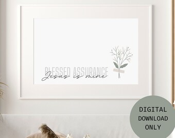 Blessed Assurance Wall Art | Christian Card Print| Hymn Wall Art | Hymn Lyrics | Simple Christian Home Decor