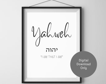 Yahweh Hebrew Name of God Wall Art | Christian Print | I AM design |I AM Who I AM" | Minimalistic Modern Christian Wall Art