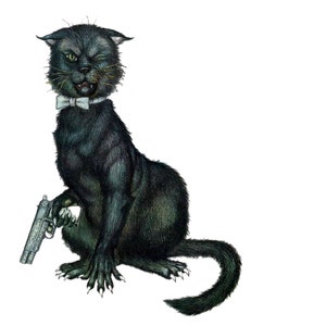Pegatina de Maestro y Margarita: Gato con pistola (Behemoth)