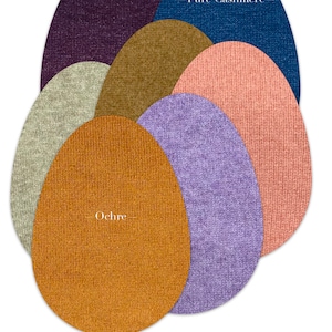 Toppe per gomiti per maglione in cashmere, 100% cashmere riciclato, rinforzi per i gomiti, da cucire e stirare (facoltativo), forma a uovo.