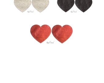 Real Suede Jacket Patches / 2x Recycled Leather Elbow Patches / Sew on patch / Jumper patch / Heart  shape / Leather  Elbow patches