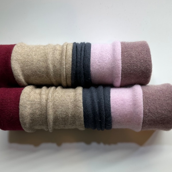 Wrist Warmers / Pure Cashmere Arm Warmers /  Original - Unique gift /Recycled 100% Cashmere / Length & details in description. No thumb hole
