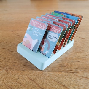 May include: A light blue card holder with a set of colourful cards featuring illustrations of the human body and its systems. The cards include titles like "The Human Body", "The Digestive System", and "The Respiratory System".