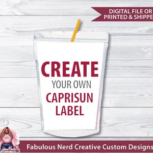 Custom Designed Juice Pouch Label-Party Favor-Printed & Shipped