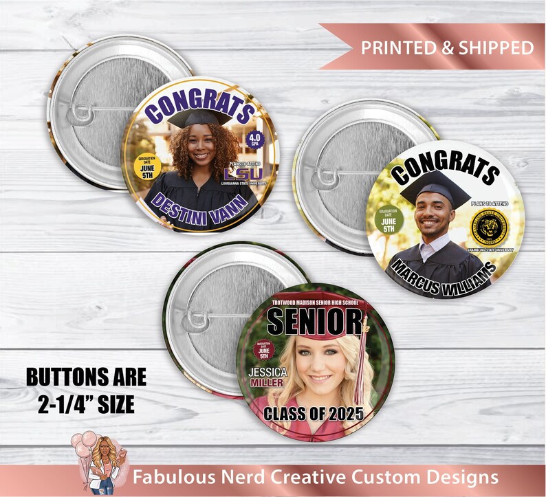 Graduation Custom Photo Button Pins Graduation Favors Etsy