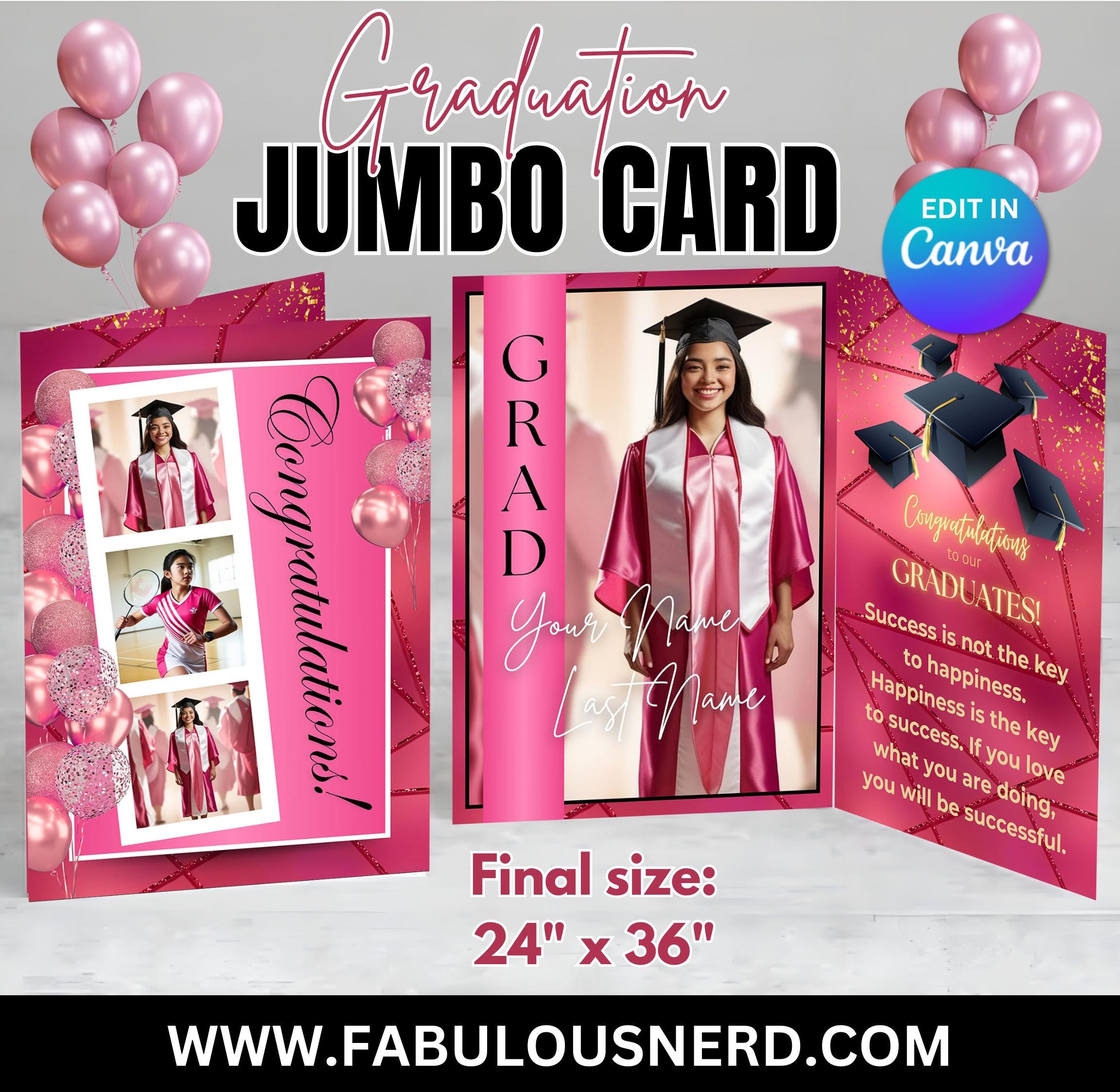 Pink Graduation Jumbo Card - Digital File Only - Etsy
