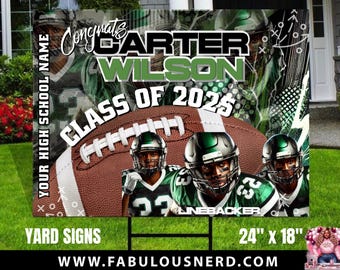 Football Graduation Yard Sign – Personalized Senior Photo, 24”x18”