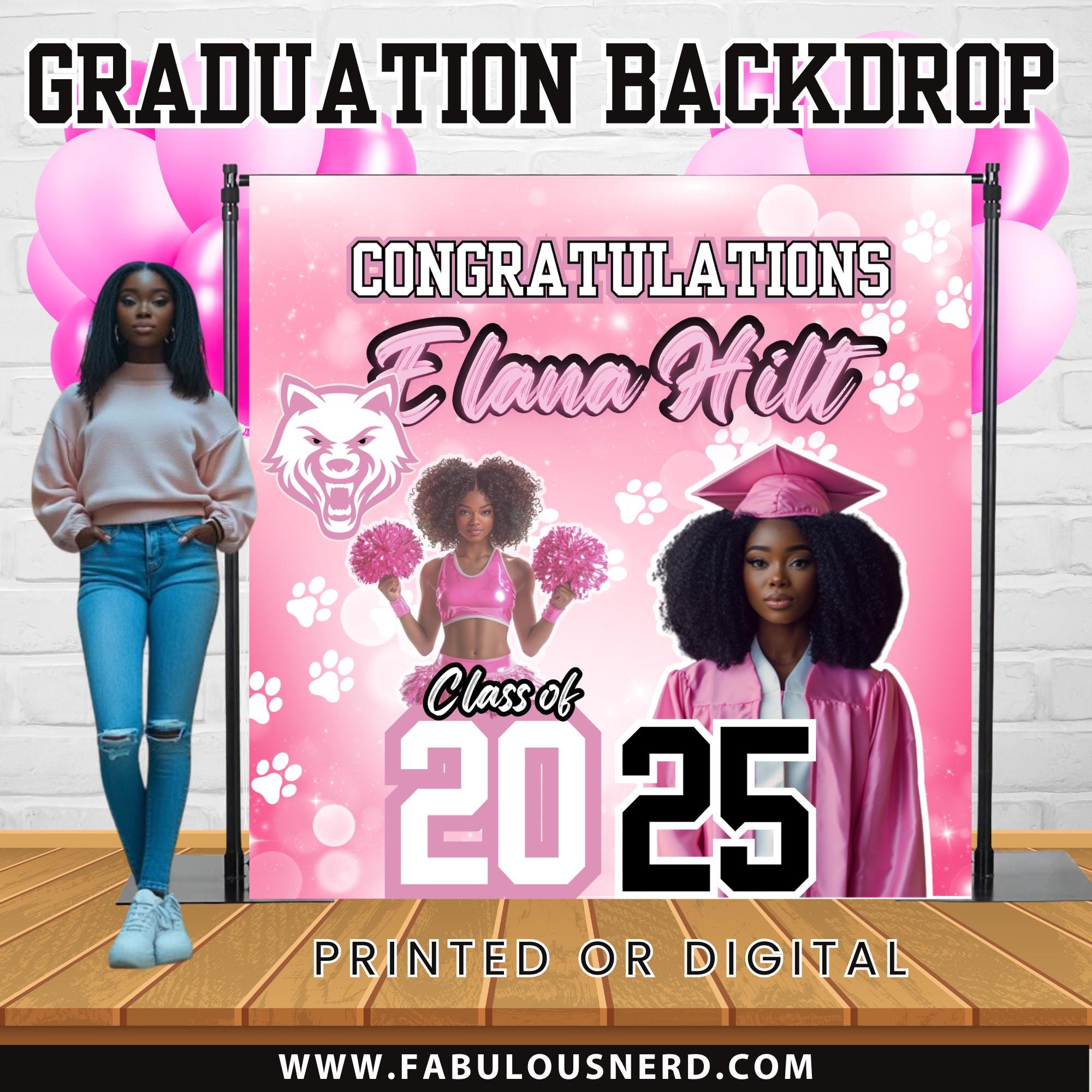 Custom Pink Graduation Party Backdrop - Digital File or Printed and ...