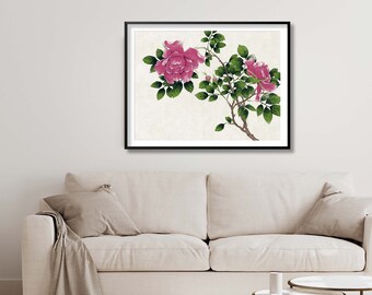 Pink Roses Print, Roses Wall Art, Pink Roses  Art, Roses Art print, Minimalist Roses Wall Art, Floral Drawing