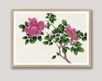 Pink Roses Print, Roses Wall Art, Pink Roses Drawing Printable Wall Art, Roses Art print, Minimalist Roses Wall Art, Floral Drawing