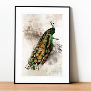 Peacock Print, Bird Wall Art, Peacock Illustration, Peacock feathers, Bird Home Decor Instant Download Printable Wall Art with Bird