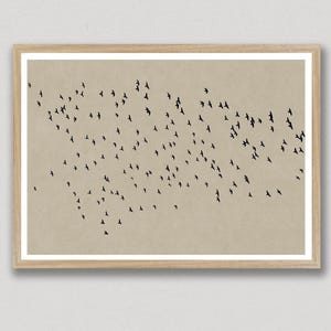 Birds In Flight, Flock Of Birds, Black And White, Art Print, Printable Art, Contemporary Prints, Nature Wall Art, Simple Flying Birds