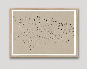 Birds In Flight, Flock Of Birds, Black And White, Art Print, Printable Art, Contemporary Prints, Nature Wall Art, Simple Flying Birds