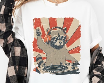 Funny DJ Raccoon With Headphones T-Shirt | Cute Raccoon DJ Music Lover Tee | Animal DJ Shirt for Men Women Kids, Stylish Raccoon Graphic