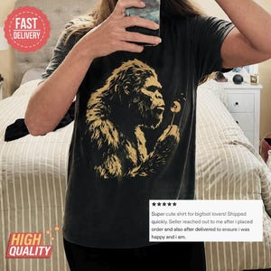 Funny Bigfoot Blowing Wishes Shirt, Vintage Sasquatch Tee, Dandelion Graphic T-Shirt, Retro Cryptid Shirt, Nature Lover Gift