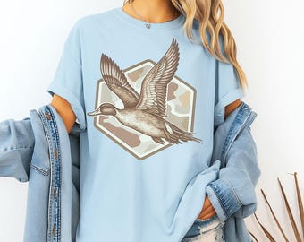 Duck Hunting Camo Shirt Flying Waterfowl Graphic Tee Outdoor Sportsman Gift for Hunters Waterfowl Hunting Trip Apparel T-Shirt
