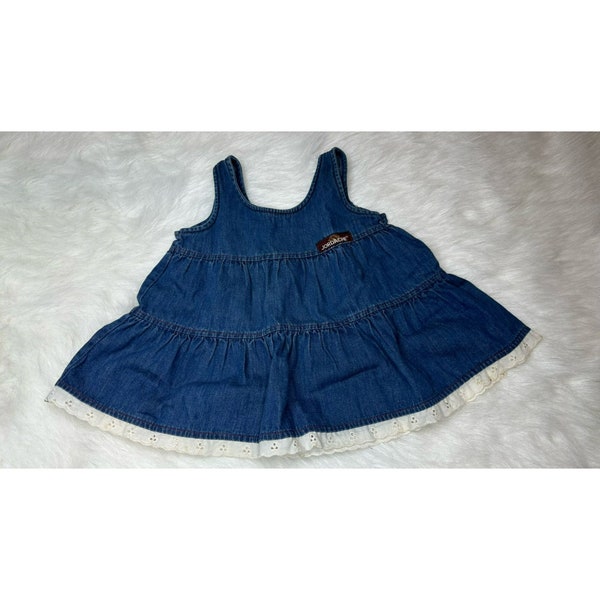 Vintage Jordache Denim Eyelet Ruffle Trim Jean Tiered Cottage Dress Baby Girls 24M