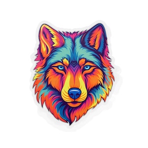 Wolf Head in Psychedelic Style Sticker - Colorful Vinyl Decal for Hydro Flasks, Skateboards, and Phone Cases