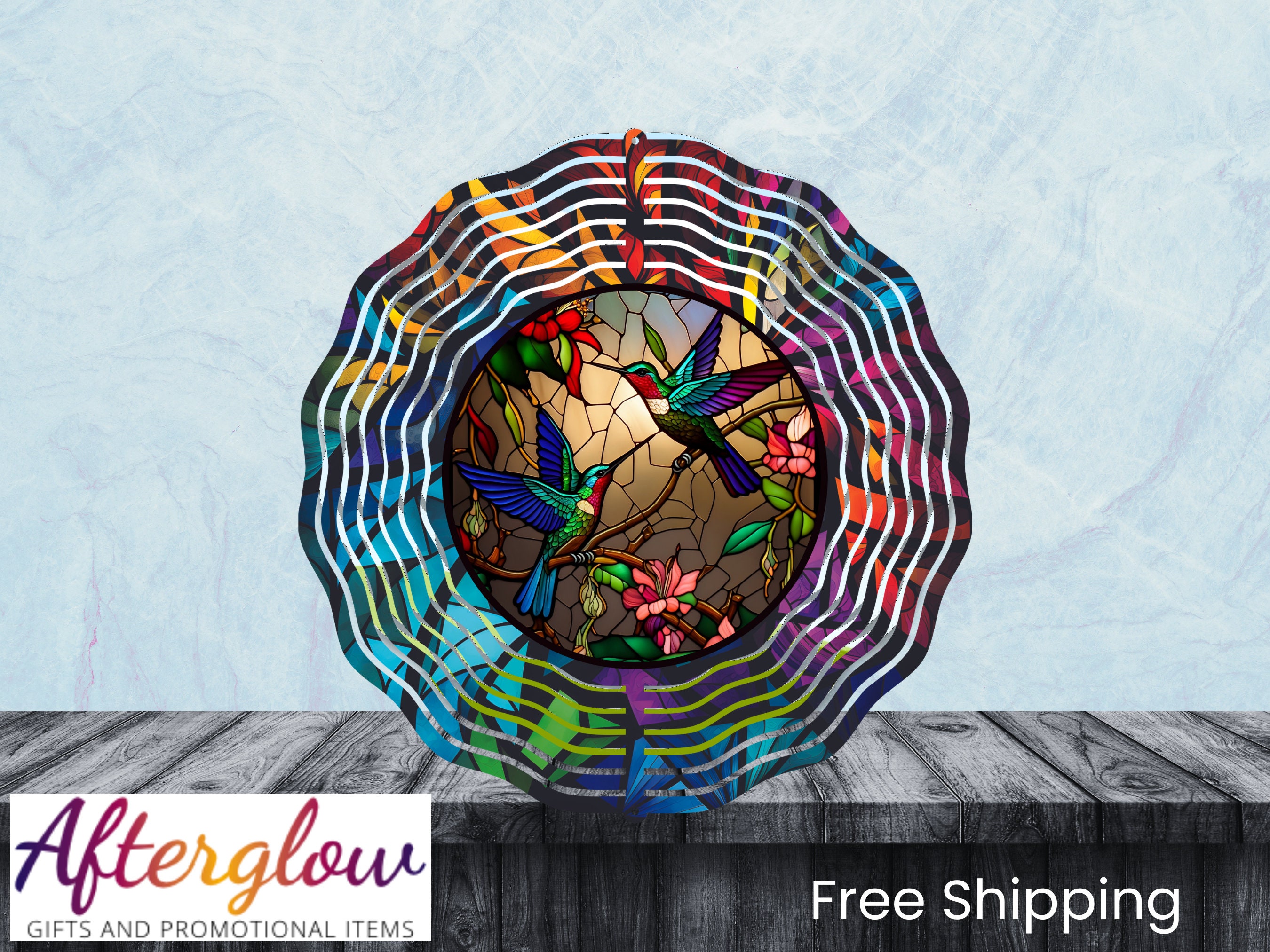 Hummingbird Wind Spinner / Hanging Stained Glass Effect Hummingbird