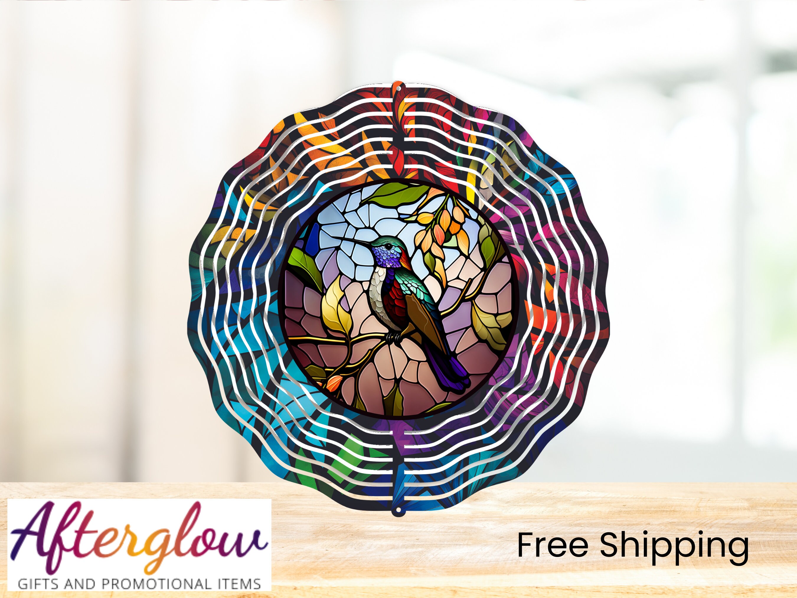 Hummingbird Wind Spinner / Hanging Stained Glass Effect Hummingbird