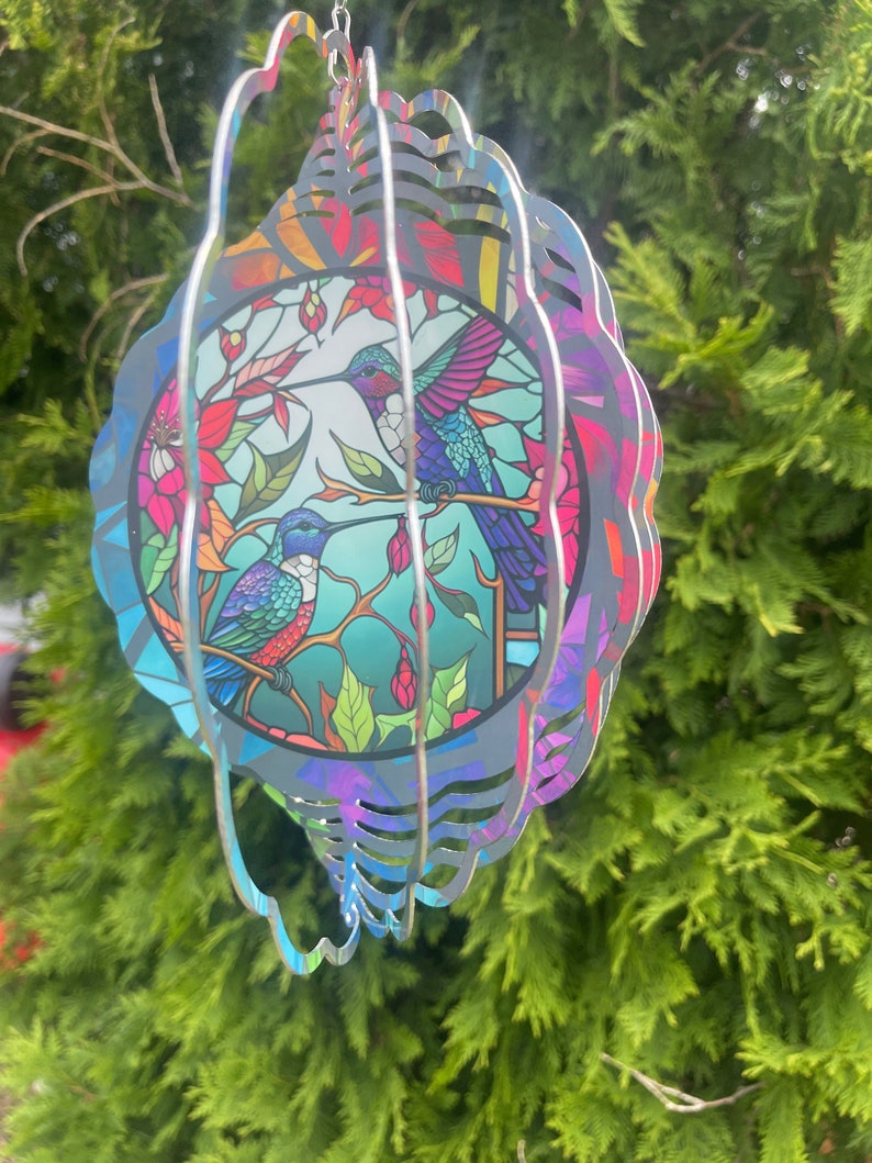 Hummingbird Wind Spinner / Hanging Stained Glass Effect Hummingbird