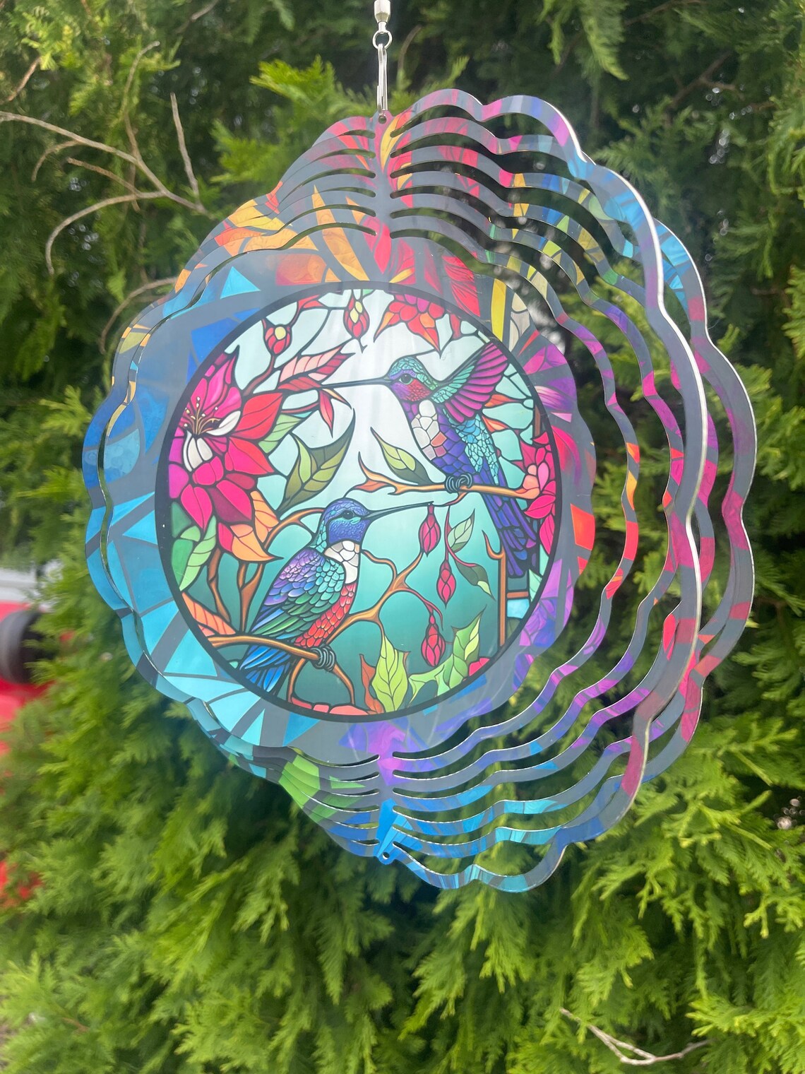 Hummingbird Wind Spinner / Hanging Stained Glass Effect Hummingbird
