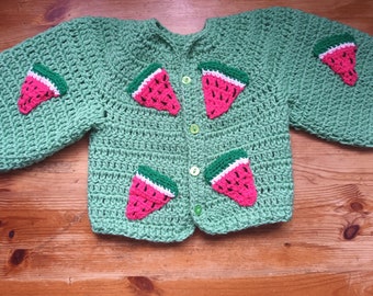 Watermelon Puff Cardigan, Handmade Unique Apparel