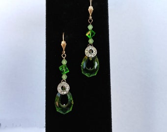 Green faceted bead earrings with faceted go-go drop and Egyptian glass round bail