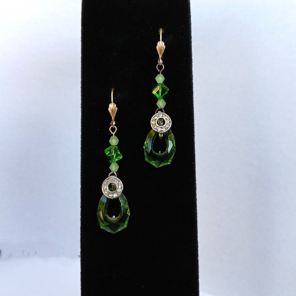 Green faceted bead earrings with faceted go-go drop and Egyptian glass round bail