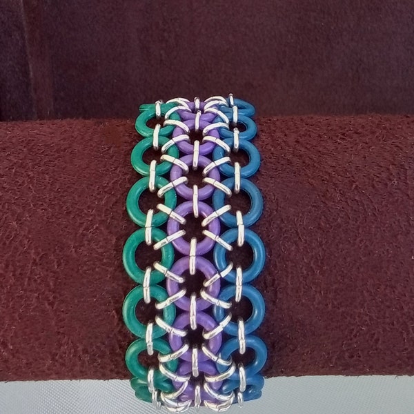 Purple, Green and Blue Japenese Lace 3-wide cuff bracelet