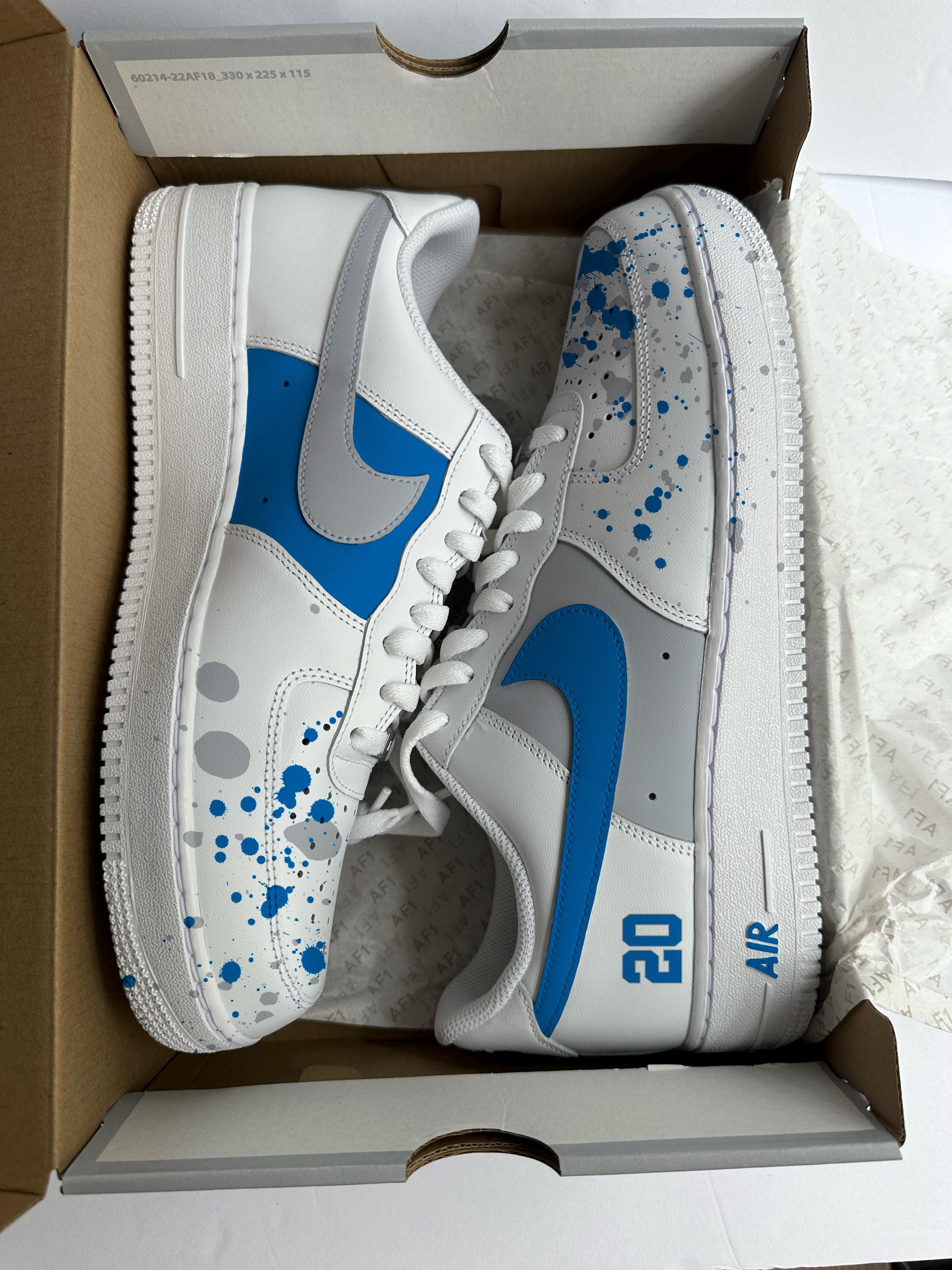 Nike White and Blue Sneakers with Lions Strap Custom Detroit Lions Air Force 1s ??? main image 4