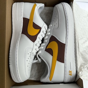 San Diego Padres Inspired Air Force 1 Custom Brown and Yellow to Match San Diego Padres Shirt and San Diego Padres Hat