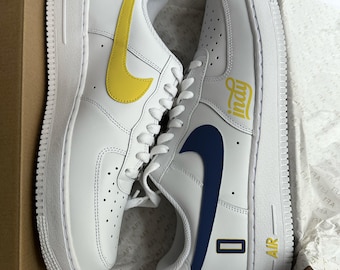 Indiana Pacers Inspired Air Force 1 Custom Blue and Yellow to Match Indiana Pacers Shirt