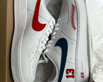 Atlanta Braves Inspired Air Force 1 Custom Red and Blue to Match Atlanta Braves Shirt