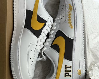 Pittsburgh Pirates Air Force 1 Custom Black and Yellow to Match Pittsburgh Shirt and Pittsburgh Hat