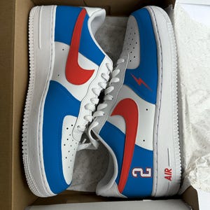 OKC Thunder Inspired Air Force 1 Custom Orange and Blue to match OKC Thunder Shirt and OKC Thunder Hat