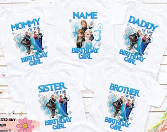 Camiseta de cumpleaños de Frozen, camisetas familiares de Frozen, camisetas de Elsa para niña, camisetas personalizadas de Frozen, camisetas a juego de Frozen, camisetas de cumpleaños de Disney