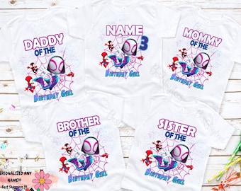 Spidey Geburtstagskind-T-Shirts, personalisierte Spidey Geburtstag-T-Shirts, Spidey Thema Familie passende Geburtstags-Shirts, Geburtstagskind Spidey-Shirt