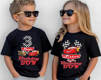 Camiseta de cumpleaños personalizada de Rayo McQueen, camiseta de auto para niño, camiseta de cumpleaños familiar de Disney, camiseta de cumpleaños de Rayo McQueen de Pixar para niña.