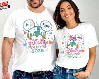 Chemises voyage Disney personnalisées, chemises assorties pour la famille Disney, T-shirt Disneyland, chemise Minnie et Mickey Disneyworld, chemises Magic Kingdom GV97