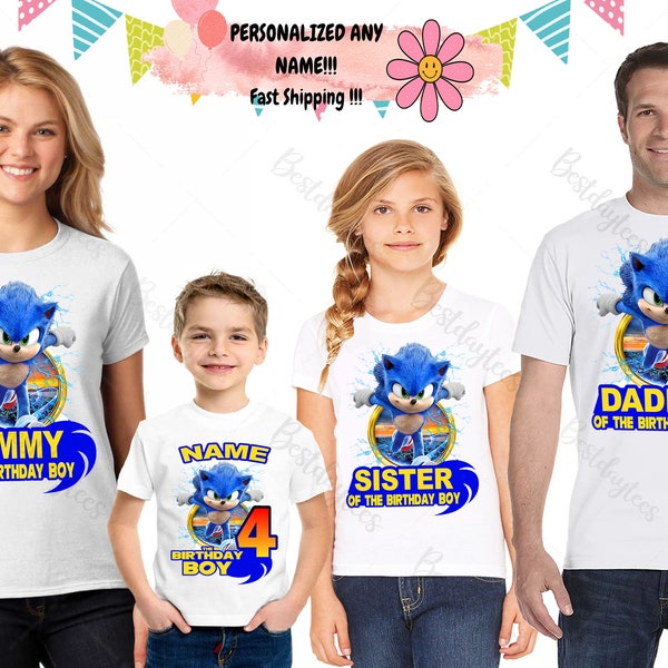 Sonic Birthday Shirt, Custom Sonic Shirt, Personalized Sonic Birthday Tees, Sonic Theme Party Shirts, Sonic Family Matching Shirts