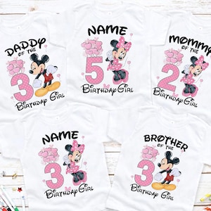 Koszulki urodzinowe dla dziewczynek Disneya, spersonalizowane koszulki rodzinne na pierwsze urodziny, koszulka urodzinowa dla dziewczynki, rodzinna koszulka urodzinowa Minnie, pasująca koszulka z Minnie