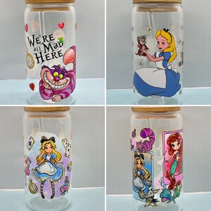 Alice in Wonderland 16 oz Glass Can Tumbler - Libbey Glass Cup - Iced Coffee Glass - Beer Glass - Handmade Gift - Gift For Her