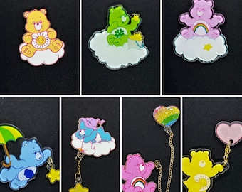 Care Bears Accessory - Pin - Brooch - Backpack Decoration - Bedtime Bear - Funshine Bear - Grumpy Bear - Cheer Bear - Good Luck Bear