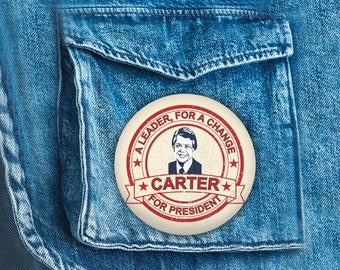 Jimmy Carter For President Button, Political Button, A Leader For A Change, 2.25 inches, 1976, 1980