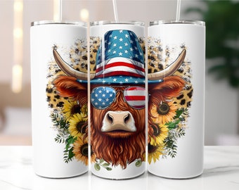 Patriotic Cow Tumbler, American Flag Cow Tumbler, Agriculture Tumbler, Farmer Tumbler, Sunglasses Cow Gift