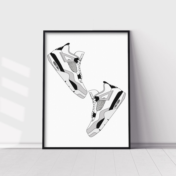 Air Jordan 4 Retro militaire zwarte sneaker poster, digitale download afdrukbare muurkunst