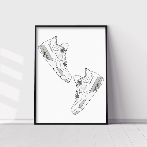 Affiche de baskets Air Jordan 4 blanches Oreo, art mural imprimable en téléchargement numérique